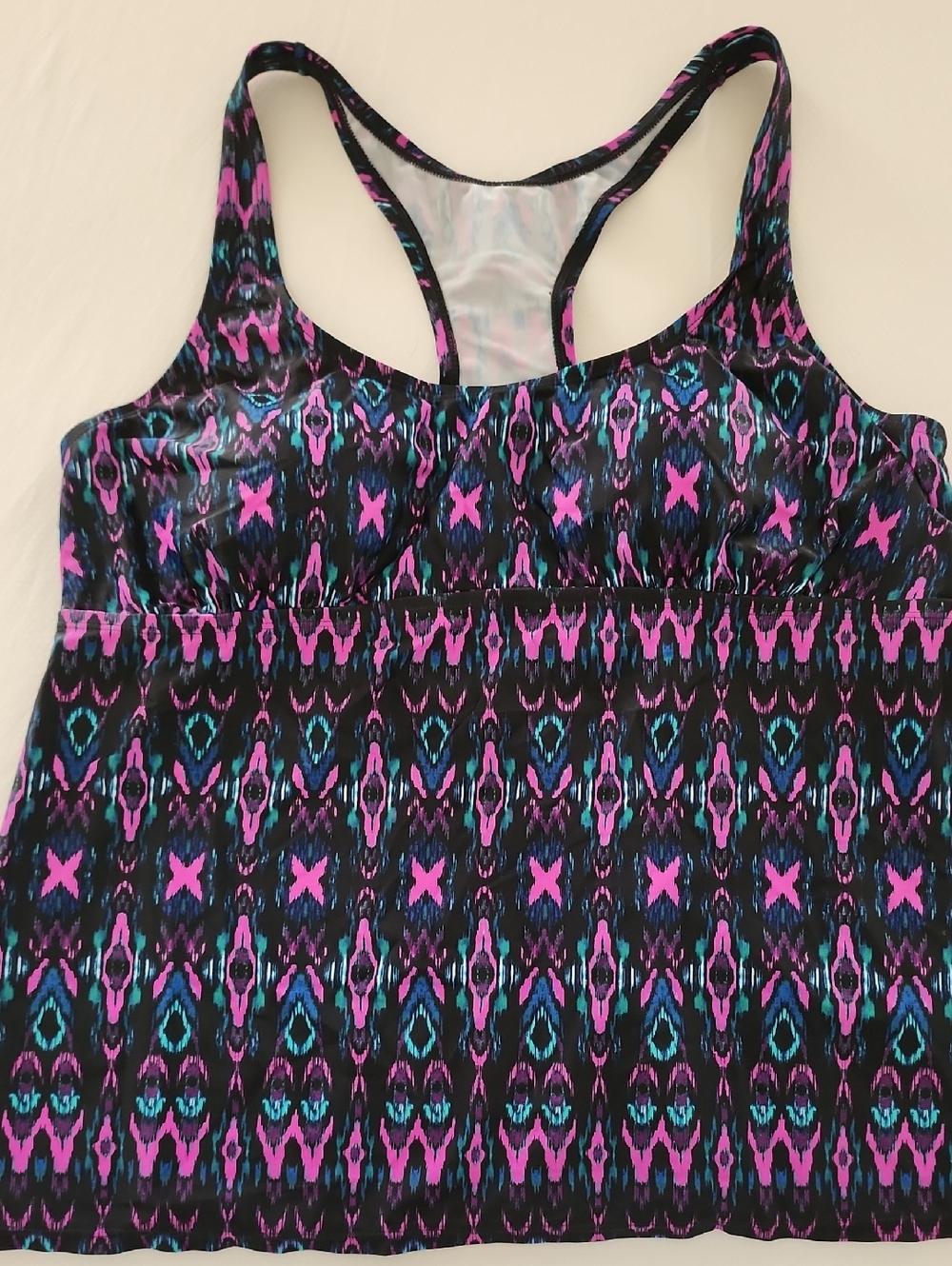 Ava & Viv Black Racerback Swim Tank with Purple and Teal Print Size 16W